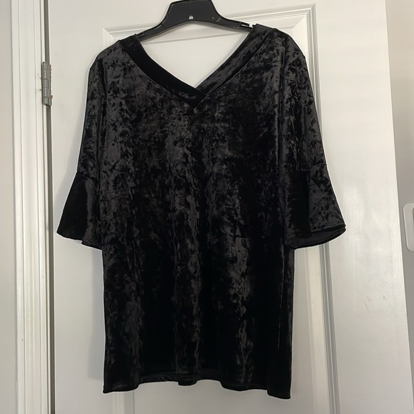 Como Blu Top Women Size XL Black Velvet Dressy Trumpet Sleeves Goth Bohemian - Picture 7 of 15